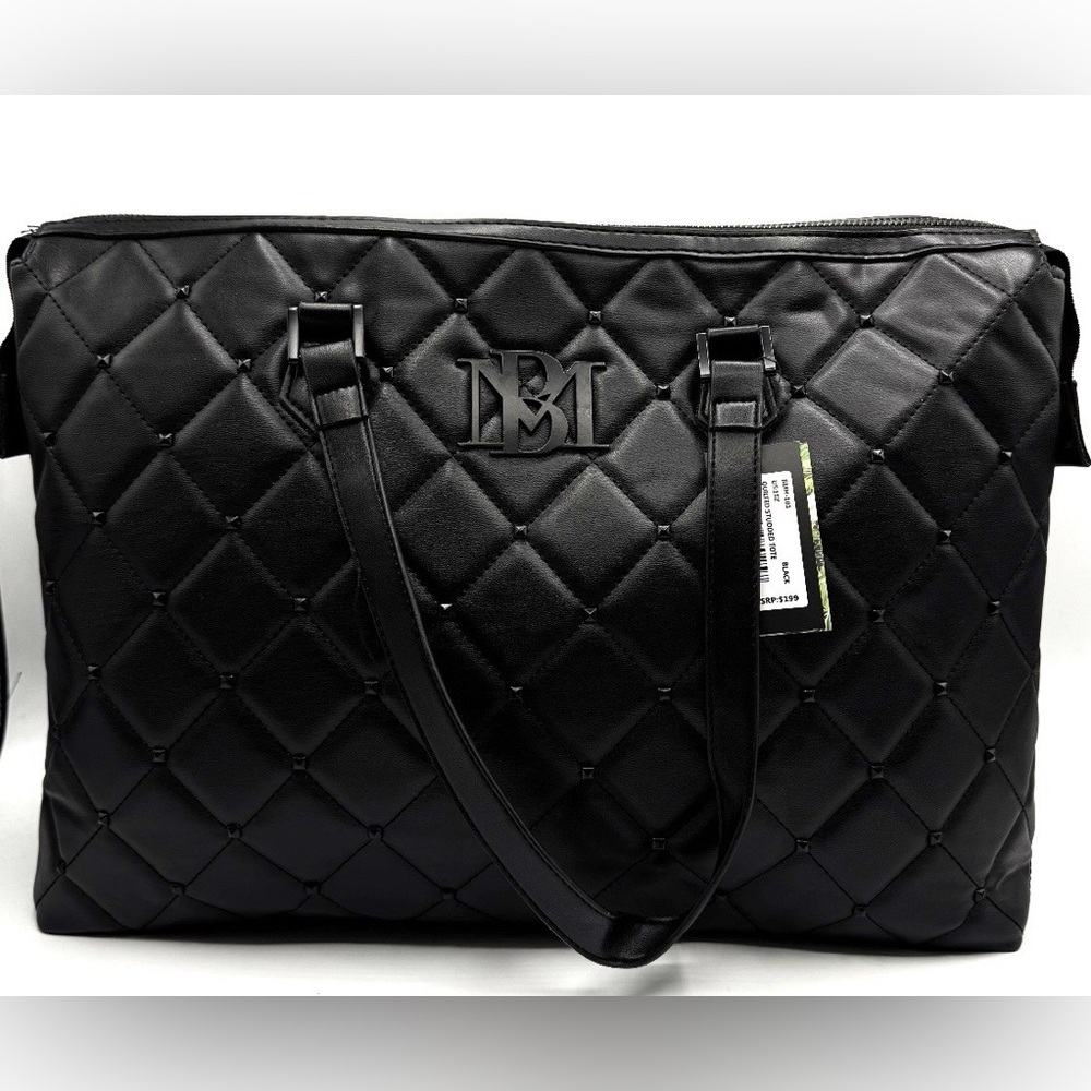 BADGLEY MISCHKA MSRP $199 Black & Gun Metal Quilted Studded Tote Bag